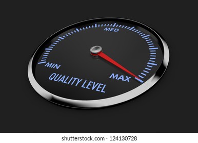 speedometer with quality level, with needle near the max (3d render)