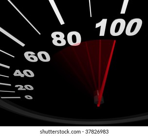 A Speedometer With Red Needle Pointing To 100 Miles Per Hour