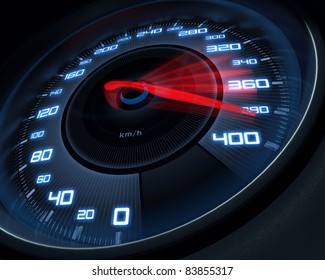 Speedometer Scoring High Speed In A Fast Motion Blur.