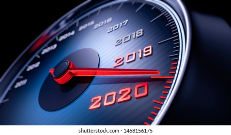 Speedometer showing the year 2020 - 3D illustration