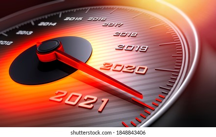 Speedometer showing the year 2021 - 3D illustration