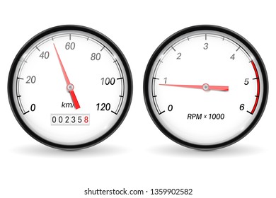 Speedometer Tachometer White Car Dashboard Gauges Stock Illustration ...