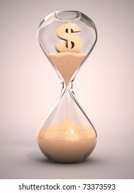 Spending Money Or Out Of Money Concept - Hourglass, Sandglass, Sand Timer, Sand Clock With Dollar Sign Shaped Sand 3d Illustration