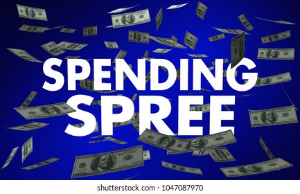 Spending Spree Cash Money Falling Words 3d Illustration