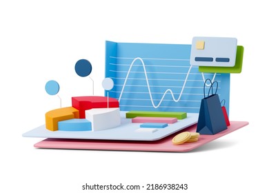 Spending Statistics 3d Rendered Illustration. Personal Spending Plan. Financial Literacy And Budget Planning Concept. 3D Illustration