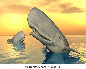 Sperm Whales Computer generated 3D illustration
