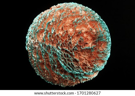 Sphere with chaotic structure, abstract molecule on a dark background, virus, bacterium. Futuristic shape. 3D render, 3D illustration