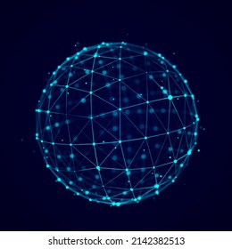 Sphere Made Up Of Points And Lines. Network Connection Structure. Big Data Visualization. 3D Rendering.