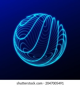 Sphere With Twist Lines. Spherical Waveform. HUD Element. Network Connection Structure. 3D Rendering.