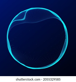 Spherical Equalizer For Music. Round Sound Wave Of Particles. Musical Abstract Blue Background. 3D Rendering.