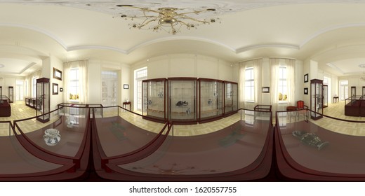spherical panoramic render of the store, interior visualization, 3D illustration