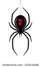 Spider Black Widow. Red black bug spider 3D, isolated white background. Scary Halloween redblack icon, symbol horror, animal arachnid, creepy dangerous insect, arachnophobia fear illustration