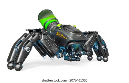 Spider Bot Cool Side View, 3d Illustration