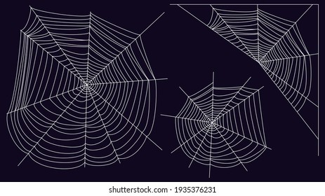 Spider Web, White Mesh On A Dark Background. Bitmap Copy, Illustration. Collection Of Icons.