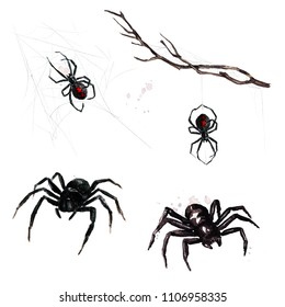 Spiders Watercolor Illustration Stock Illustration 1106958335