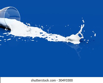 Spill Milk Isolated On Blue Background