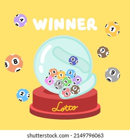 Spin machine with random numbers, The lotto, lottery machine random numbers, lucky random gambling game, lotto ball number zero to nine, entertaining gambling game.