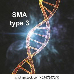 Spinal Muscular Atrophy, SMA, Type 3, A Genetic Neuromuscular Disorder With Progressive Muscle Wasting Because Of Loss Of Motor Neurons Due To Mutation In The SMN1 Gene, Conceptual 3D Illustration