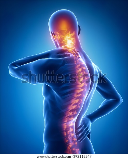 Spine\
injury pain in sacral and cervical region\
concept