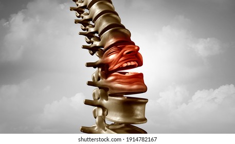 Spine pain and spinal ache or backache medical disease symbol as a suffering human skeleton as a back medicine icon as an orthopedic and chiropractic idea with 3D illustration elements.