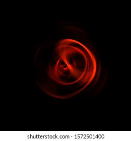 Spinning rays of light isolated on black background. Graphic 2D illustration of glowing colorful light particles in circular motion.