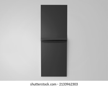 Spiral binder notebook, Black notepad mock up, 3d rendering isolated on light gray background
