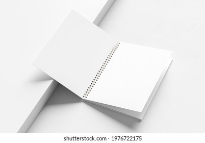 Spiral Binder Notebook Mock Up Isolated On Modern White Background. 3D Illustration