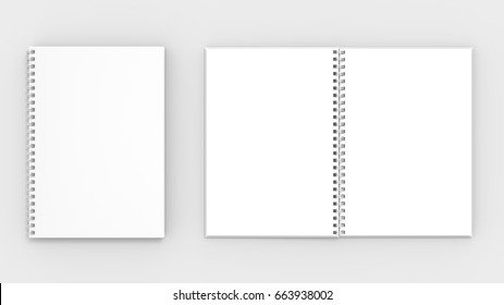 Spiral binder notebook mock up isolated on soft gray background. 3D illustrating