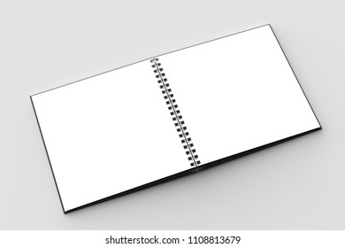 Spiral Binder Square Notebook Mock Up With Black Cover Isolated On Soft Gray Background. 3D Illustration