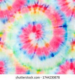 Spiral Pattern. Fantasy Fabric. Tie Dye Striped Pattern. Bright Hand Drawn Design. Tie and Dye. Trendy Spiral Batik. Rainbow Aquarelle Dirty Painting. Magic Acrylic Tie Dye.