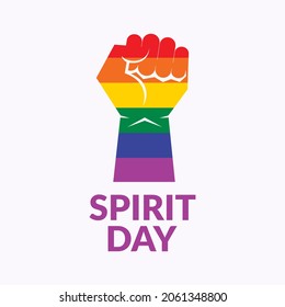 Spirit Day poster with rainbow colored hand raised fist illustration. Rainbow hand with clenched fist icon. LGBT design element. Annual LGBTQ awareness day. Third Thursday in October. Important day - Powered by Shutterstock