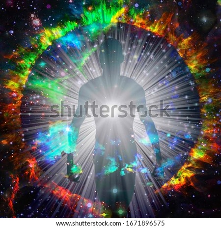 Spirit emerges from fire circle in vivid space. 3D rendering