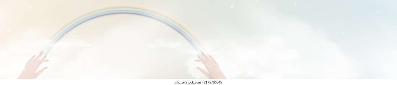 Spiritual, Abstract, Mystic, Magical Instagram Social Media Carousel Post. Background With Hands Holding Rainbow. Concept Of Esotery, Tarot, Meditation