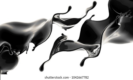 Splash Of Black Liquid. 3d Illustration, 3d Rendering.