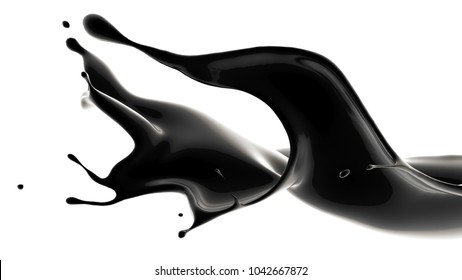 Splash Of Black Liquid. 3d Illustration, 3d Rendering.