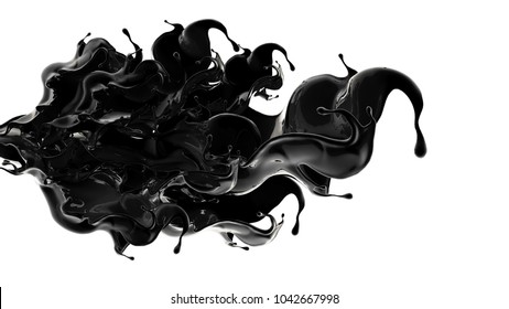 Splash Of Black Liquid. 3d Illustration, 3d Rendering.