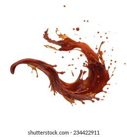 Splash Of Caramel Coffee As Design Element Isolated On White Background 