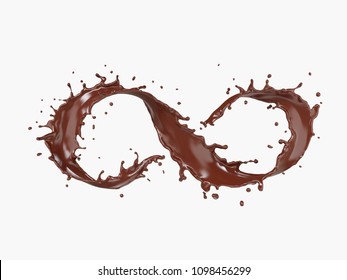 Splash of Chocolate in form of infinity symbol, for design elements with clipping path. 3D illustration.