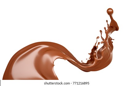 A splash of chocolate isolated on white background. 3d illustration, 3d rendering.