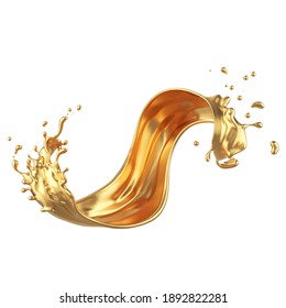 Splash Of Elegant Liquid Gold. Design Element 3d Illustration.