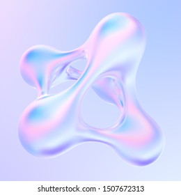 Splash Of Holographic Liquid Metal. Abstract 3d Pearlescent Gradient Drop Fluid Shape. 3d Rendering.