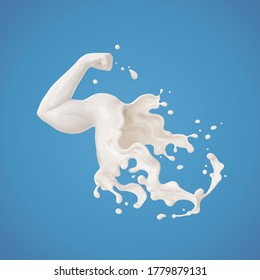 Splash Of Milk In Form Of Arm Muscle. 3D Illustration.