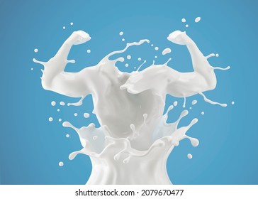 Splash Of Milk In Form Of Arm Muscle. 3D Illustration.