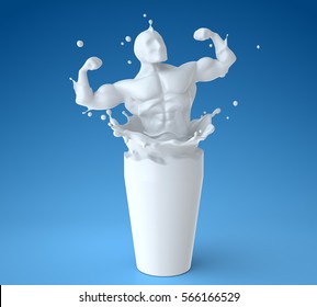 Splash Of Milk In Form Of Athlete Body. 3D Illustration