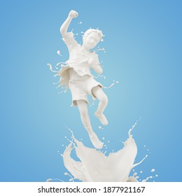 Splash Of Milk In Form Of Boy's Body, 3d Illustration.