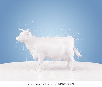 Splash of milk in form of Cow Shape, with clipping path. 3D illustration.