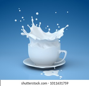 Splash Of Milk In Form Of A Cup. 3D Illustration