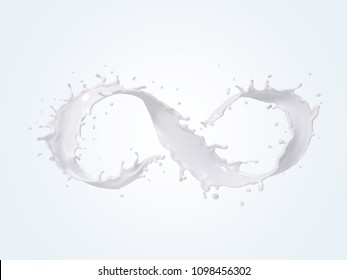 Splash of milk in form of infinity symbol, for design elements with clipping path. 3D illustration.