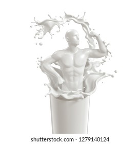 Splash Of Milk In Form Of Muscle Body, 3d Rendering.