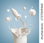 Splash of milk in form of rocket shape, with clipping path. 3D illustration.